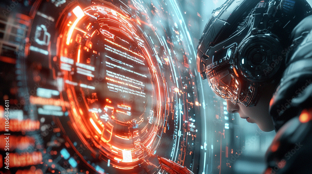 Poster ai generated scene of futuristic technology user engaging with digital interface in urban environmen