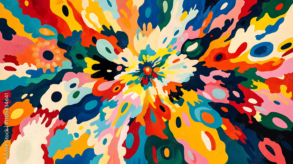Aufkleber a colorful abstract pattern with wild brushstrokes various shapes and colors in an explosion-like ar