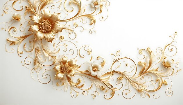 white background with golden floral patterns, elegant composition