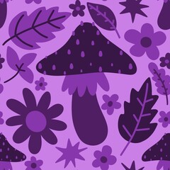 Cartoon autumn harvest seamless Halloween mushrooms pattern for kids and party