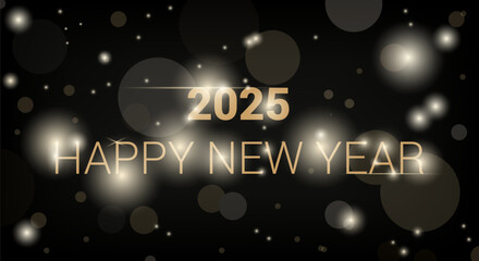 2025 year. Happy new year. Inscription. Postcard. Congratulations. Banner. Abstract background with bokeh. New Year pattern. Bright pattern with gradient. Background with bokeh and glitter.