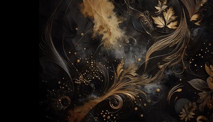 black background with textured gold accents, artistic composition
