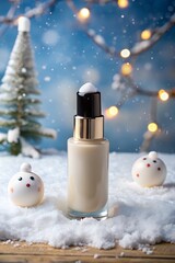 Frosted Glass Foundation Bottle with Black Pump Cap and Drops