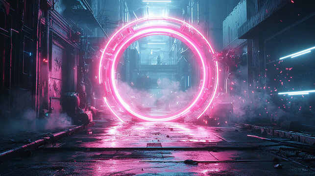 Ai-generated portal adventure neon alley futuristic scene urban environment dramatic perspective sci-fi concept - Powered by Adobe