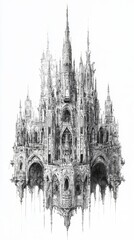 Fototapeta premium Detailed Sketch of Majestic Cathedral Representing Spiritual Authority on Aged Paper - Black and White Artwork