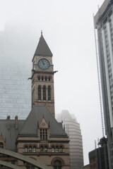 old church in a foggy city
