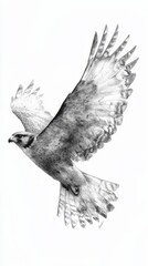 Majestic Falcon in Flight: Hand-drawn Black and White Artwork Symbolizing Freedom on Aged Paper