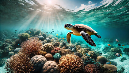 "Um Mergulho Art&iacute;stico: Corais e Tartarugas Renderizados por IA"