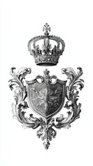 Majestic Royal Family Crest - Intricate Pencil Illustration on Aged Paper Symbolizing Lineage and Sovereignty in Black and White