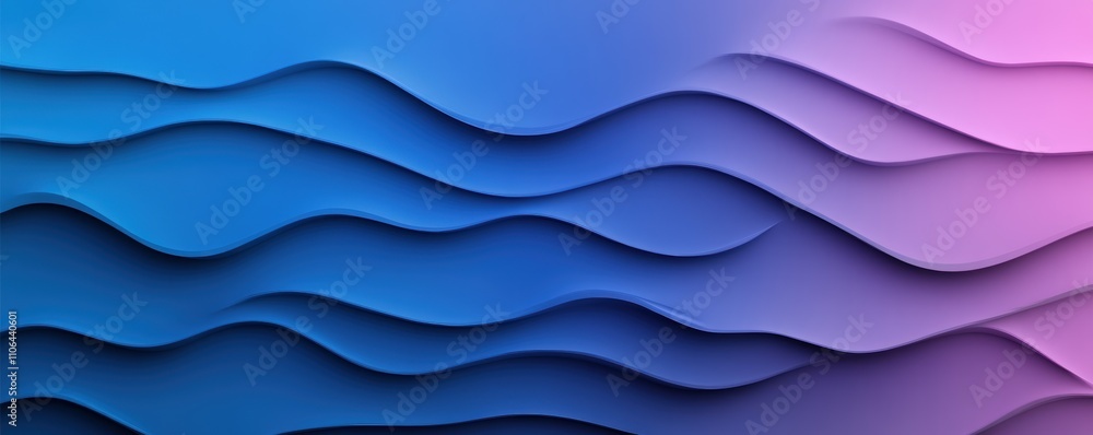 Poster abstract wavy layered background in shades of blue and purple with a gradient effect. 3d paper-cut s