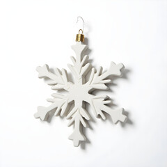 A Christmas-themed snowflake ornament on a white background
