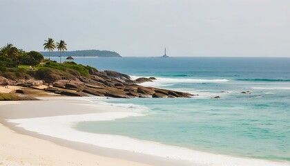 Stunning tropical coast scenery with perfect blend of rocks and sand.