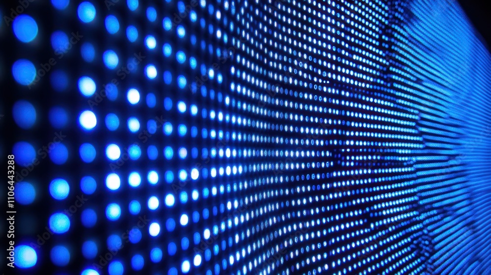 Poster abstract blue led light display: digital matrix pattern