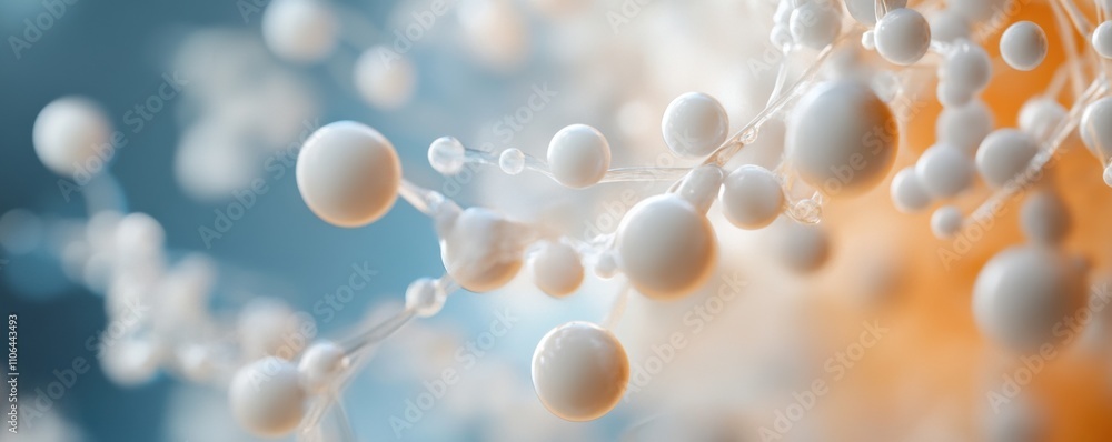 Poster abstract representation of molecular structure with white spherical elements connected by thin links