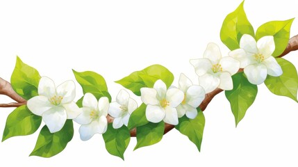 Fototapeta premium Delicate Spring Blossoms on a Branch Against a White Backdrop With Pastel Hints