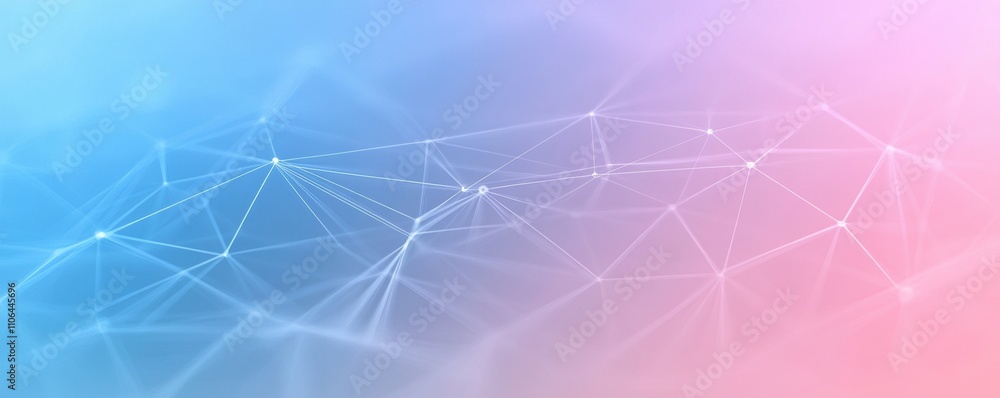 Poster abstract digital network with white connecting lines and glowing nodes on a blue and pink gradient b