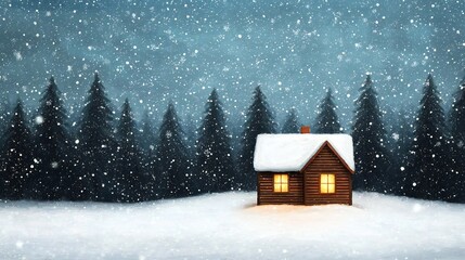 Cozy Cabin Winter Snowfall Landscape Christmas Holiday Home