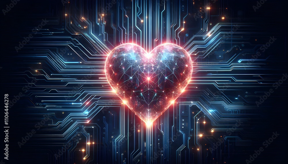 Poster digital heart with circuit board patterns