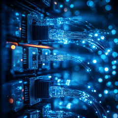 Fototapeta premium Ai generate networking action in data center technology environment digital viewpoint for enhanced connectivity