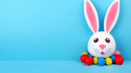 Obraz premium Cartoon Bunny with Colorful Balls on a Light Blue Background