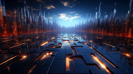 High-tech cyberpunk background with intricate line patterns and luminous effects, evoking a futuristic and digital ambiance.