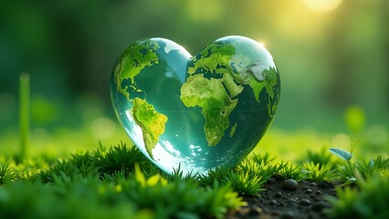 Shimmering glass heart symbolizes love for nature with a vibrant globe