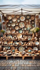 Handcrafted Pottery Stand at a Vibrant Artisan Market
