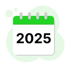 Calendar 2025 year icon, isolated on white background, vector