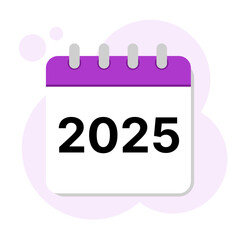 Calendar 2025 year icon, isolated on white background, vector