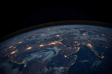 aerial view of earth at night showcasing glowing city lights and global connectivity