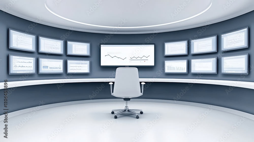 Poster modern data analysis room with multiple screens and futuristic design