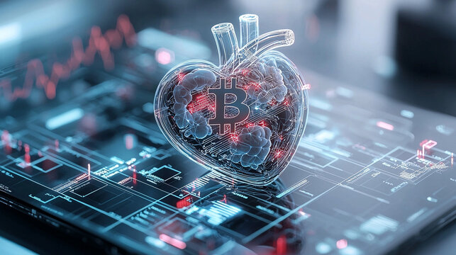 Ai generates insightful heart health data using bitcoin technology digital environment futuristic viewpoint health concept