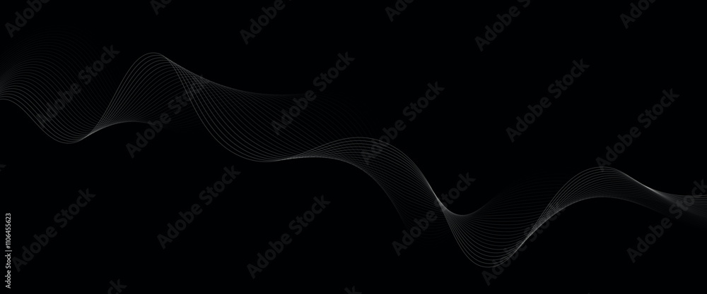 Poster abstract grey wavy lines background. digital frequency track equalizer. abstract frequency sound wav