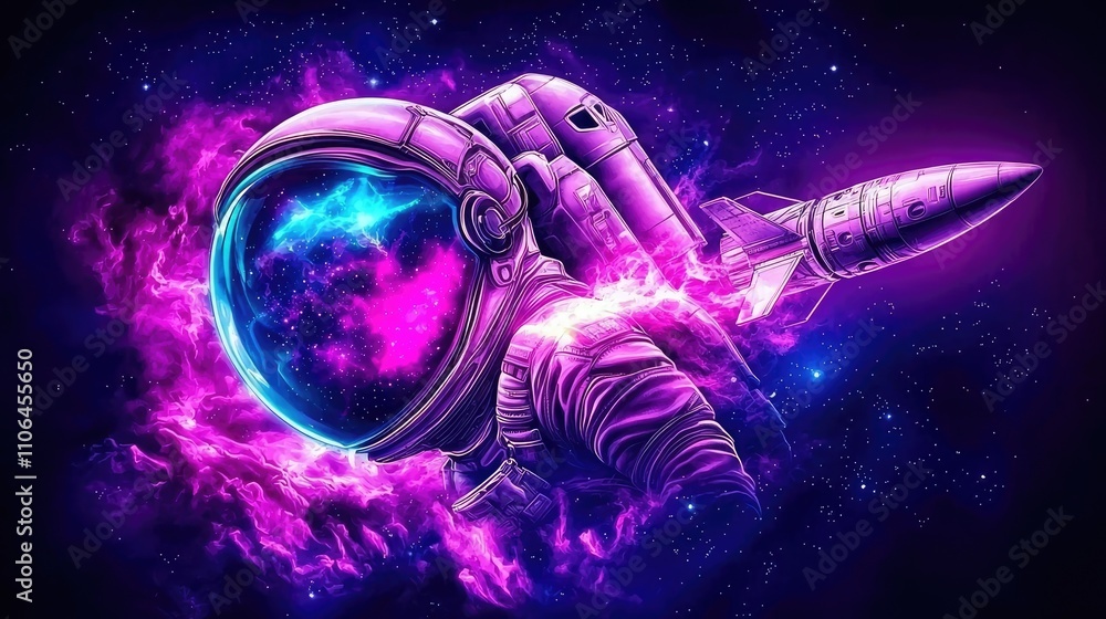 Poster astronaut exploring cosmic nebula outer space digital art sci-fi environment futuristic viewpoint sp