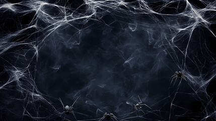 Chilling wispy spider threads in an obsidian frame - eerie halloween concept banner. Obsidian. Illustration