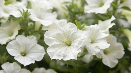 White petunia flower enhances gardens and bouquets with its elegant charm and gentle scent.