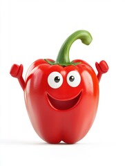 Cheerful Cartoon Red Bell Pepper with Expressive Eyes and Smile
