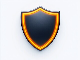 Minimalistic black shield with glowing orange edges on a white backdrop, symbolizing sleek modern protection and simplicity in cybersecurity themes