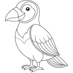 Black and white line art of a toucan bird, symbolizing wildlife and nature.