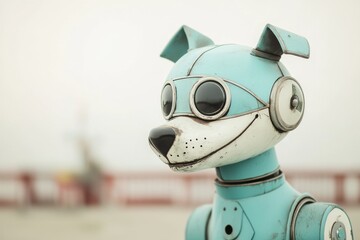 Fototapeta premium Futuristic Robotic Dog with Blue Armor and Goggles in Minimalist Setting