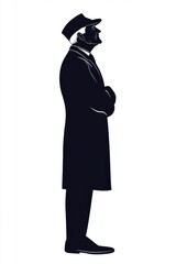 Silhouette of Elderly Man in Vintage Attire Reflecting Thoughtfully