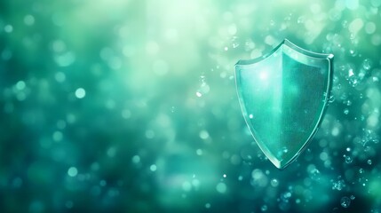 Abstract green cybersecurity shield glowing against a misty, ethereal background, representing cloud computing security, data safety, and eco focused digital protection