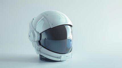 Fototapeta premium High-tech white sci-fi helmet featuring blue LED lights and a sleek design. Perfect for futuristic projects.