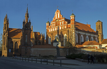 Church of St. Anne in the sunset light. The Roman Catholic church in Vilnius Old Town, established circa 1495–1500 is one of the most interesting examples of Gothic architecture in Lithuania.