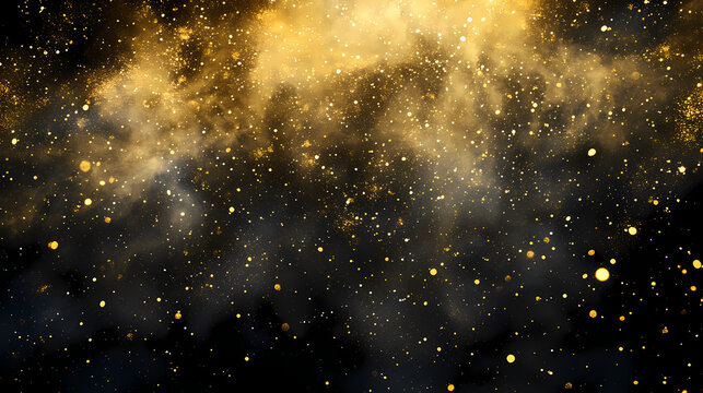 Gold explosion in galaxy dust particle nebula cosmic matter on dark background light in center. Nebula. Illustration