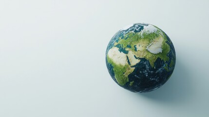Fototapeta premium Bright 3D Earth globe with green landmasses and blue oceans, spinning on a plain white background