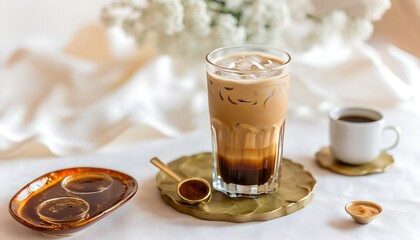 Artistic representation of cold coffee, savor the refreshing moment.