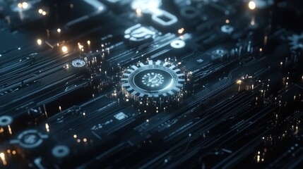 Obraz premium Futuristic Circuit Board with Glowing Cog