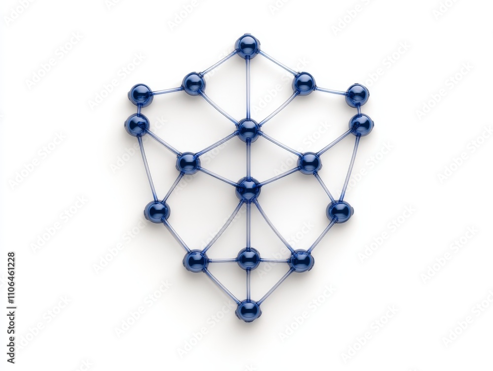 Poster complex shield structure formed by interconnected blue nodes, symbolizing innovative cybersecurity s
