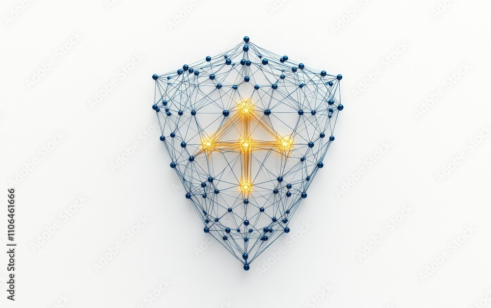 Aufkleber minimalistic shield constructed from interconnected digital nodes with central glowing cross, symbol